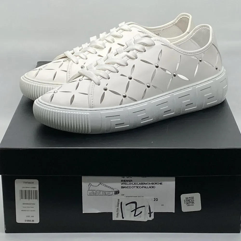 Versace Laser-Cut Low-Top Leather Sneakers size 42/us size 9